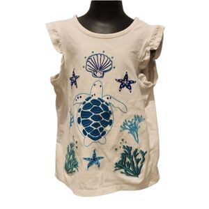 Mini Boden White Sleeveless Embroideres Turtle Shirt 9 - 10 Y